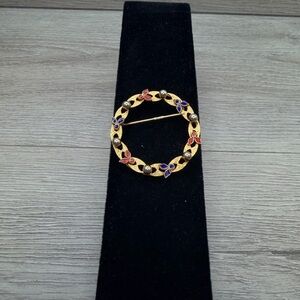 Elegant Gold Tone and Multicolor Brooch